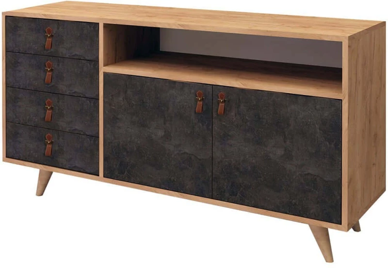 Μπουφές Pagina 811MDD3412 140x40x86cm Oak-Dark Grey Μοριοσανίδα,Ξύλο