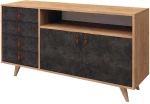 Μπουφές Pagina 811MDD3412 140x40x86cm Oak-Dark Grey Μοριοσανίδα,Ξύλο