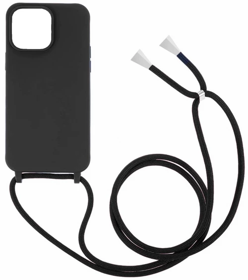 Θήκη Σιλικόνης GREEN ON με Κορδόνι Κολιέ για iPhone 15 Pro - Μαύρο