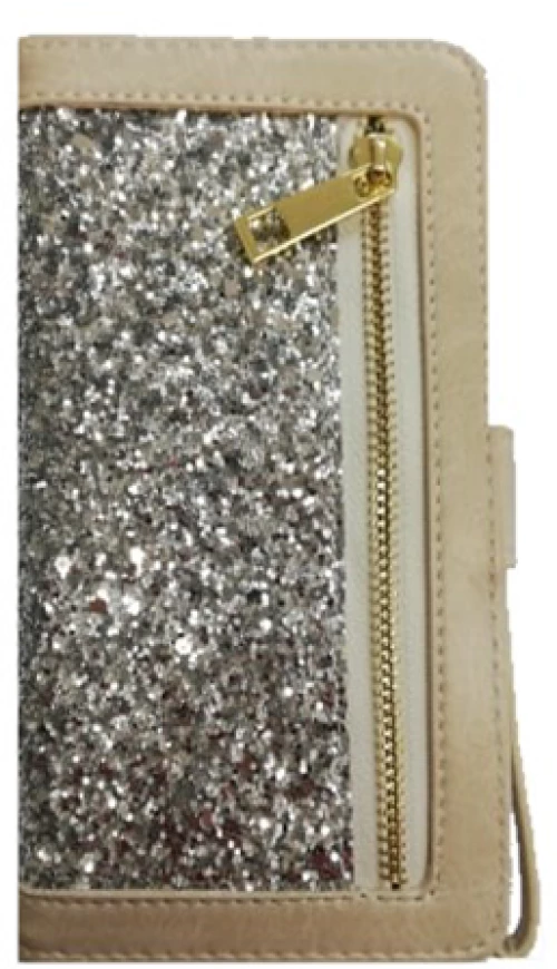 Θήκη Book Style Classy για Huawei P8 Lite 2017 / P9 Lite 2017 - Μπεζ Glitter με Φερμουάρ