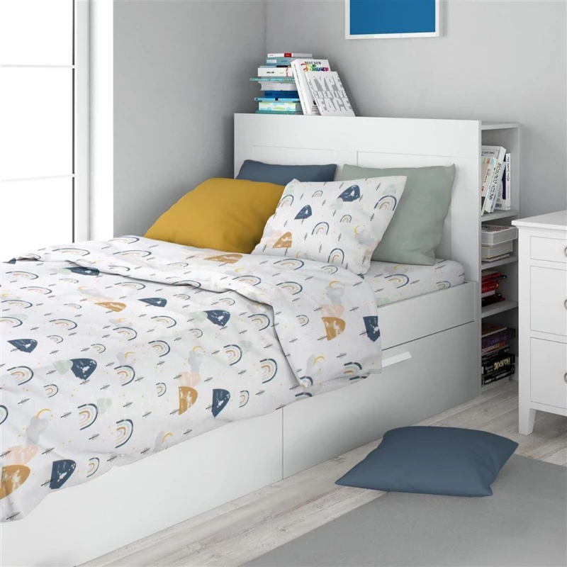 Σεντόνια Εμπριμέ Σετ 3 τεμ kids Rainbow 574 160X240 White-Blue 100% Cotton - -
