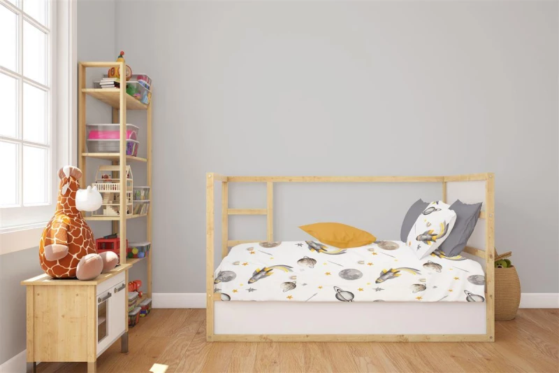 Σεντόνια Εμπριμέ Σετ 3 τεμ bebe Space Mission 183 120X160 White-Grey 100% Cotton - -