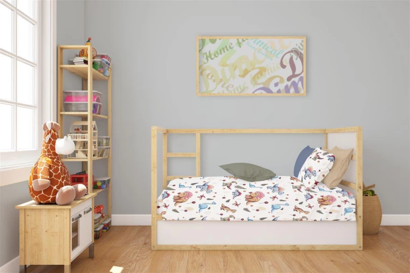 Σεντόνια Εμπριμέ Σετ 3 τεμ bebe Dinosaur 519 120X160 White-Blue 100% Cotton - -