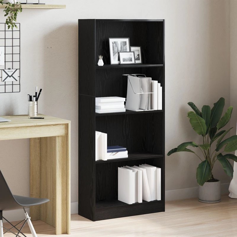 vidaXL Μαύρη Δρύινη Βιβλιοθήκη - 60 x 24 x 143 εκ - Κατασκευασμένη από Επεξεργασμένο Ξύλο