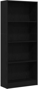 vidaXL Μαύρη Δρύινη Βιβλιοθήκη - 60 x 24 x 143 εκ - Κατασκευασμένη από Επεξεργασμένο Ξύλο