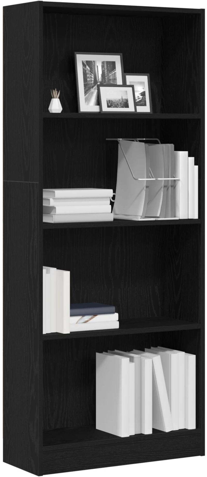 vidaXL Μαύρη Δρύινη Βιβλιοθήκη - 60 x 24 x 143 εκ - Κατασκευασμένη από Επεξεργασμένο Ξύλο