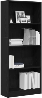 vidaXL Μαύρη Δρύινη Βιβλιοθήκη - 60 x 24 x 143 εκ - Κατασκευασμένη από Επεξεργασμένο Ξύλο