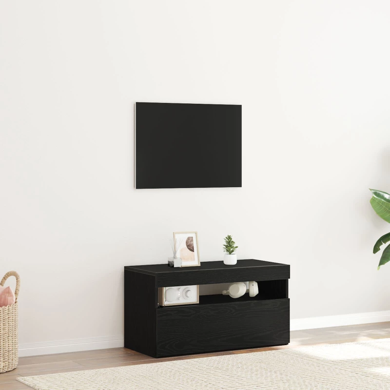 vidaXL Ντουλάπι τηλεόρασης με LED Φώτα Μαύρη Δρυς 75x35x40 εκ. Επεξεργασμένο ξύλο