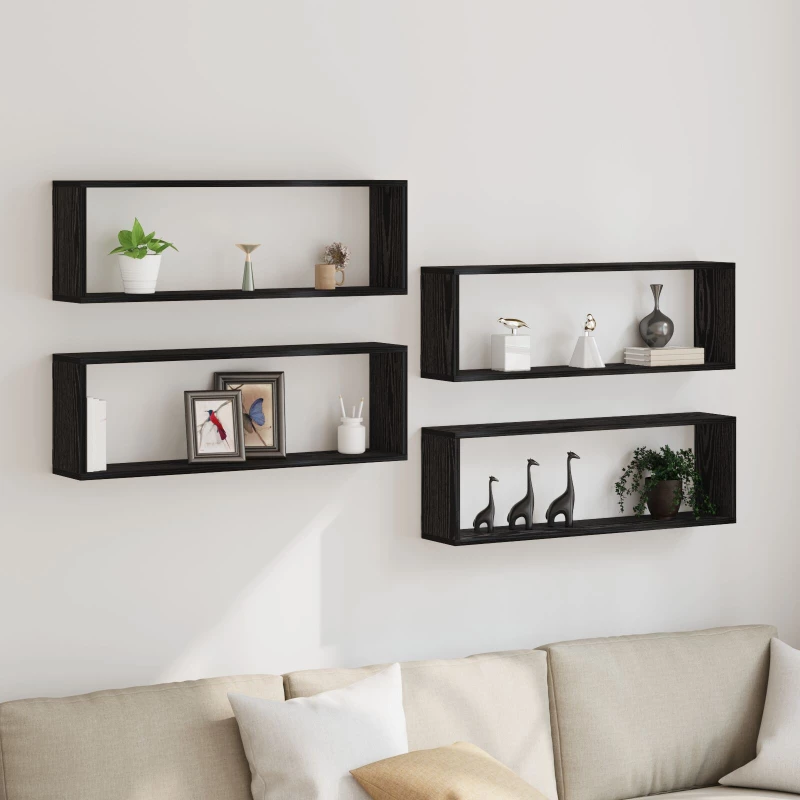 vidaXL Ράφια τοίχου 4 τεμ Μαύρο Δρύς 80x15x26 εκ. Επεξεργασμένο ξύλο