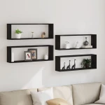 vidaXL Ράφια τοίχου 4 τεμ Μαύρο Δρύς 80x15x26 εκ. Επεξεργασμένο ξύλο