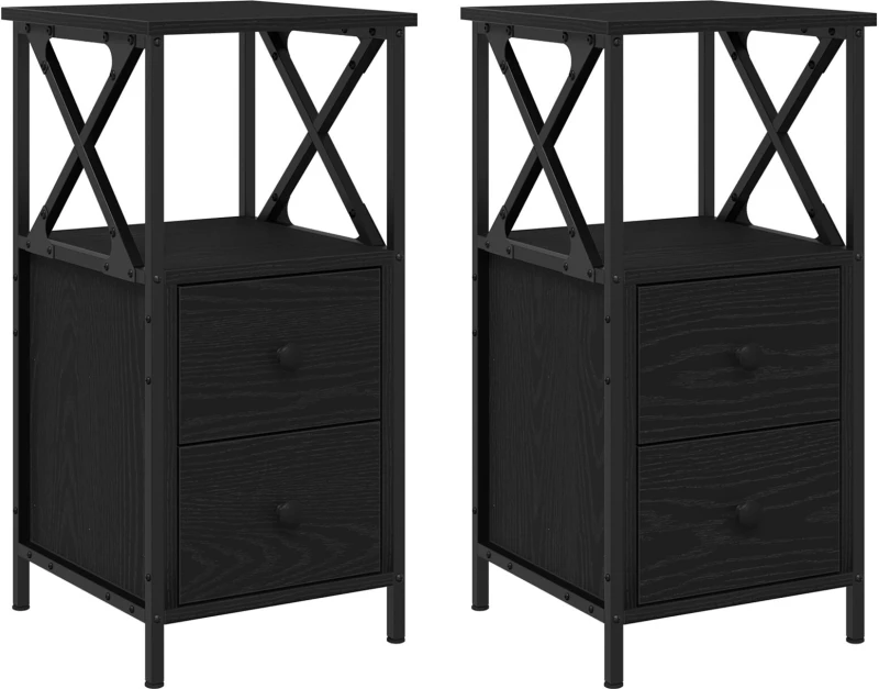 vidaXL Κομοδίνα 2 τμχ Μαύρη Δρυς 34x35,5x70 εκ Επεξεργασμένο Ξύλο