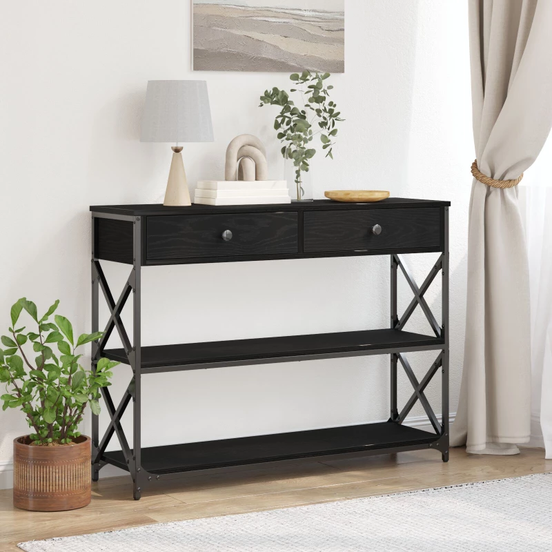 vidaXL Κονσόλα Μαύρη Δρυς 100x28x75 εκ Επεξεργασμένου Ξύλου & Ατσαλιού