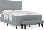 vidaXL Κρεβάτι Box Spring με Στρώμα & Πάγκο Ανοιχτό Γκρι 140x200 εκ Ύφασμα