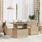 vidaXL Σετ καναπέ 5 τεμαχίων με μαξιλάρια Μπεζ Πολυ Ράταν
