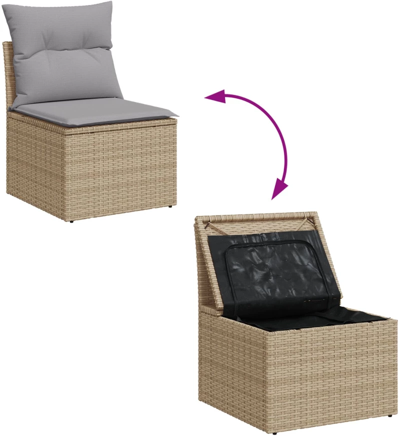 vidaXL 9 Τεμάχιο Σετ Καθιστικών Κήπου με Μαξιλάρια Μπεζ Πολυ Ρατάν