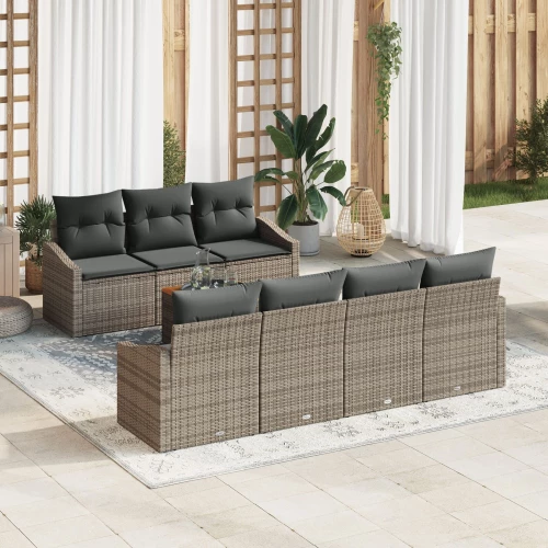 vidaXL σετ κήπου 8 τεμαχίων με μαξιλάρια Γκρι Πολυεστέρα Ρατάν
