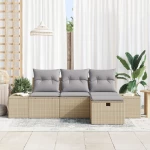 vidaXL Set Κήπου 4 Τεμαχίων με Μαξιλάρια Μπεζ Πολυ Ράτταν