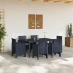 vidaXL Σετ Τραπεζαρίας Κήπου 7 Τεμαχίων με Μαξιλάρια Ανθρακί Πολυ Ρατάν