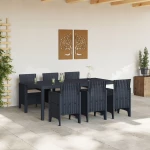vidaXL Σετ Φαγητού 7 Τεμαχίων με Μαξιλάρια Ανθρακί Πολυ Ρατάν