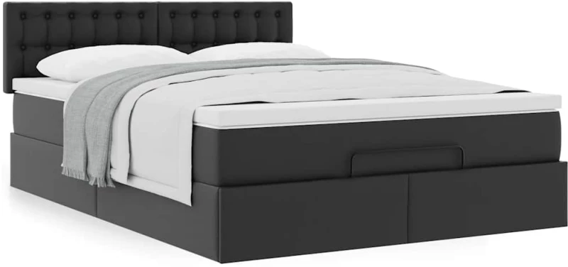 vidaXL Οθωμανικό κρεβάτι με στρώμα Μαύρο 140x190cm Συνθετικό δέρμα