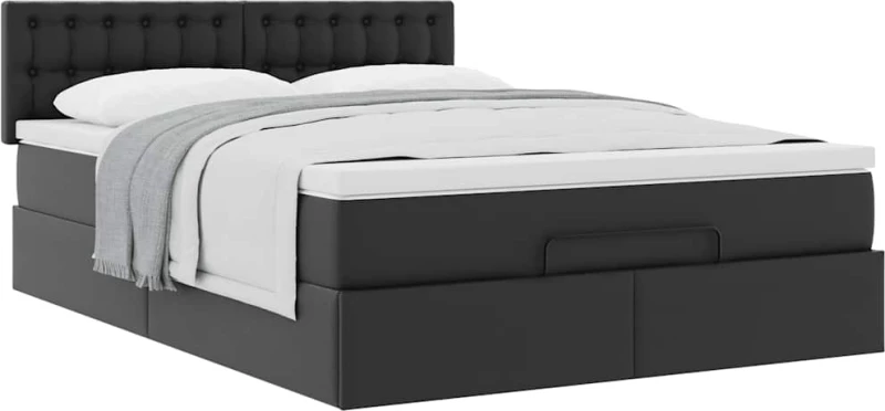 vidaXL Οθωμανικό κρεβάτι με στρώμα Μαύρο 140x190cm Συνθετικό δέρμα
