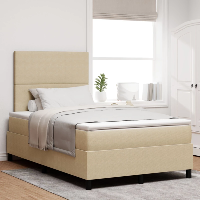 vidaXL Κρεβάτι Box Spring με Στρώμα Ανοιχτό Πράσινο Γκρι Μικρό Διπλό Ύφασμα Κοτλέ