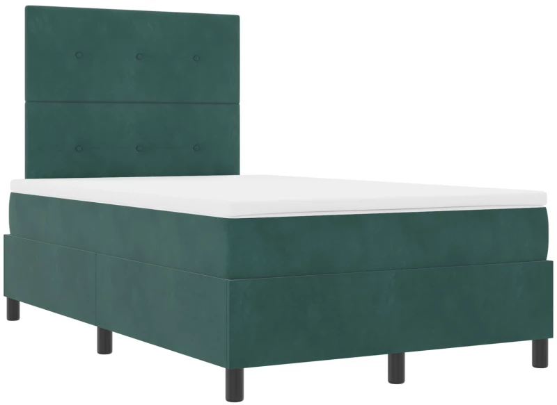 Κρεβάτι Box Spring με Στρώμα vidaXL Σκούρο Πράσινο Μικρό Διπλό Βελούδο