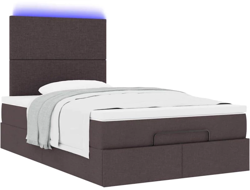 vidaXL Οθωμανικό κρεβάτι με στρώμα & LEDs Σκούρο καφέ 120x190cm ύφασμα