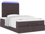 vidaXL Οθωμανικό κρεβάτι με στρώμα & LEDs Σκούρο καφέ 120x190cm ύφασμα