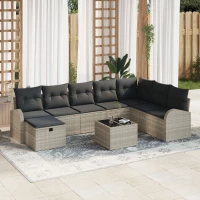 vidaXL Σετ Καναπέ Κήπου 9 Τεμαχίων με Μαξιλάρια Light Grey Πολυ Ρατάν