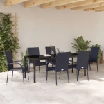 vidaXL Σετ 7 Τεμαχίων Τραπεζαρίας Κήπου Μαύρο Πολυ Ρατάν