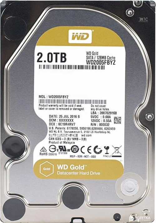 HDD|WESTERN DIGITAL|Gold|2TB|SATA 3.0|128 MB|7200 rpm|3,5"|WD2005FBYZ