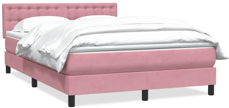 vidaXL Box Spring κρεβάτι με στρώμα ροζ 140x220 cm Βελούδινο