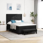 vidaXL Κρεβάτι με Στρώμα και Πάγκο Μαύρο 160x200 εκ Ύφασμα
