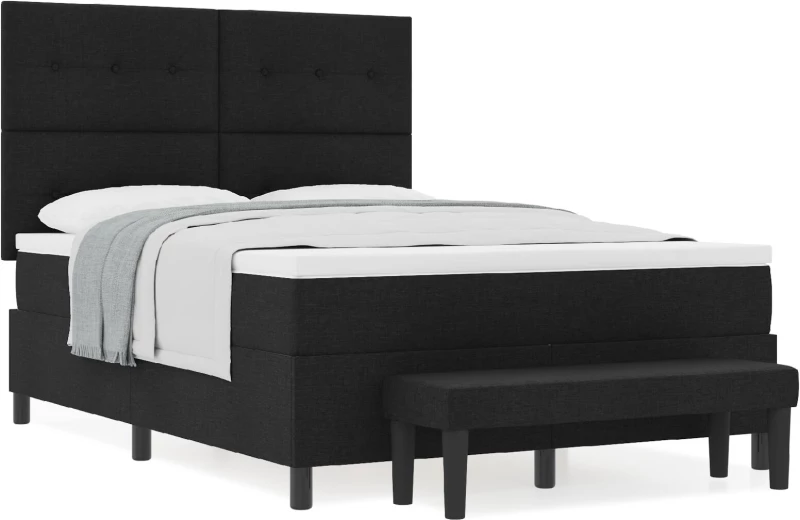 vidaXL Κρεβάτι με Στρώμα και Πάγκο Μαύρο 160x200 εκ Ύφασμα