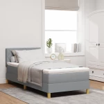 vidaXL Κρεβάτι με Βάση και Στρώμα Ανοιχτό Γκρι 90x200 εκ. Ύφασμα