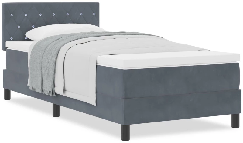 vidaXL Κρεβάτι Box Spring με Στρώμα Σκούρο Γκρι 100x200 εκ. Βελούδο