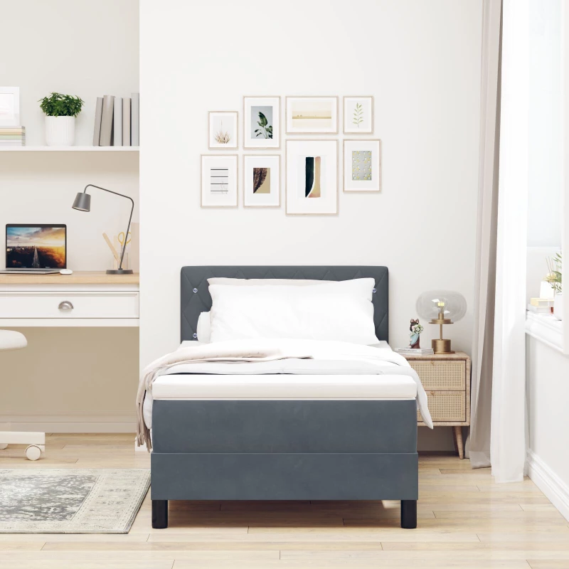 vidaXL Κρεβάτι Box Spring με Στρώμα Σκούρο Γκρι 100x200 εκ. Βελούδο