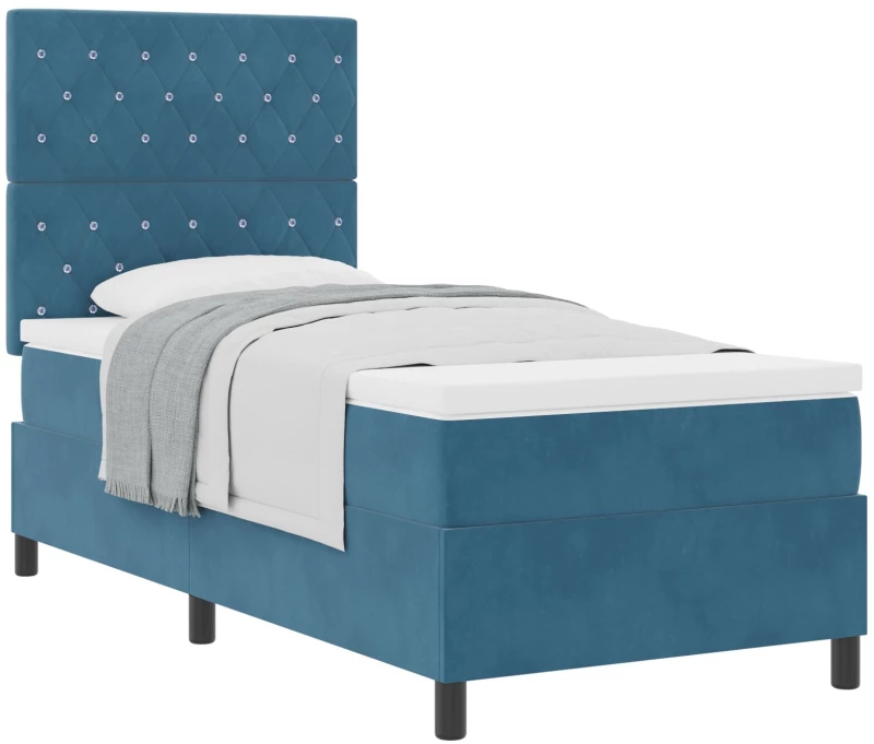 Κρεβάτι Box Spring με στρώμα vidaXL Σκούρο Μπλε 90x200 εκ. Βελούδο