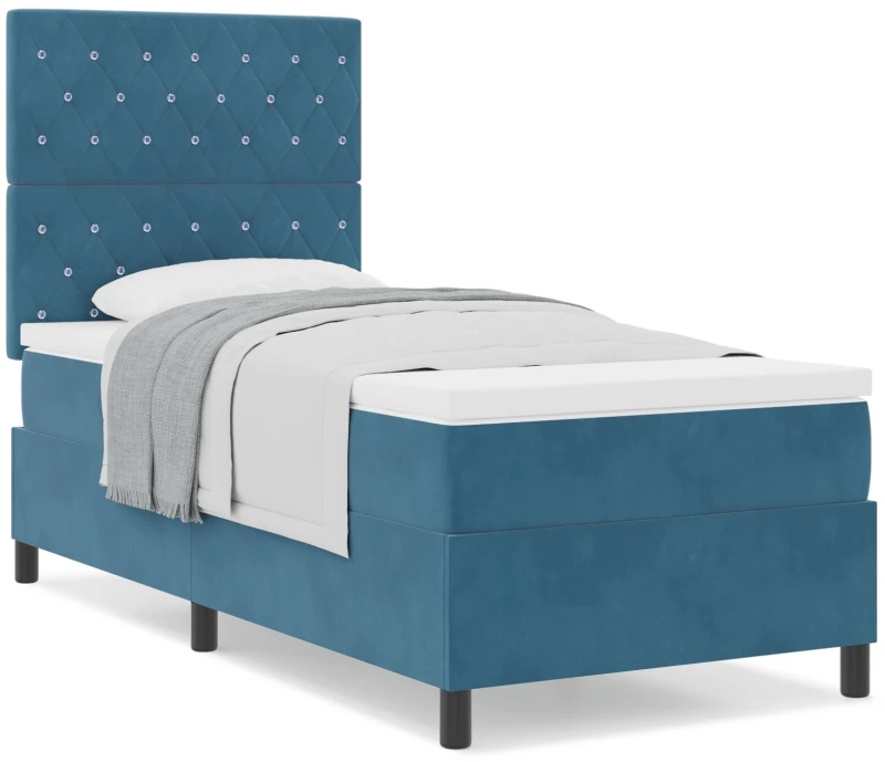 Κρεβάτι Box Spring με στρώμα vidaXL Σκούρο Μπλε 90x200 εκ. Βελούδο