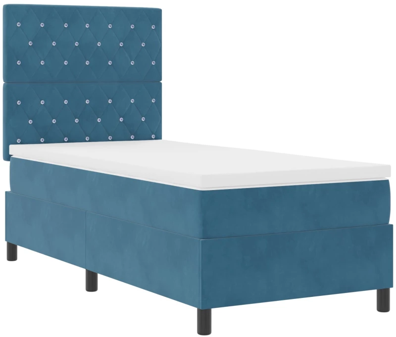 Κρεβάτι Box Spring με στρώμα vidaXL Σκούρο Μπλε 90x200 εκ. Βελούδο