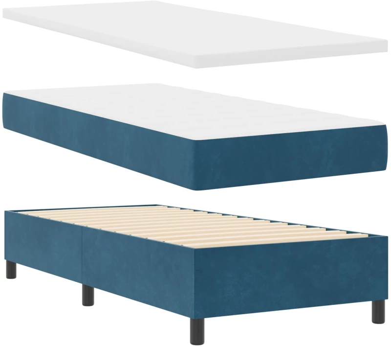 Κρεβάτι Box Spring με στρώμα vidaXL Σκούρο Μπλε 90x200 εκ. Βελούδο