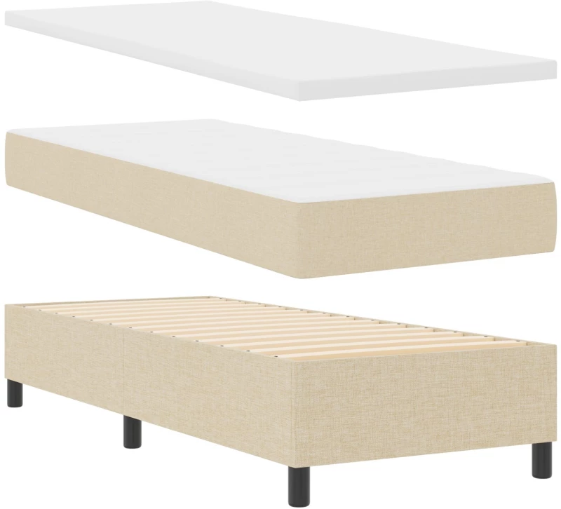 vidaXL Κρεβάτι Box Spring με Στρώμα & Πάγκο Κρέμα 80x200 εκ Υφάσματος