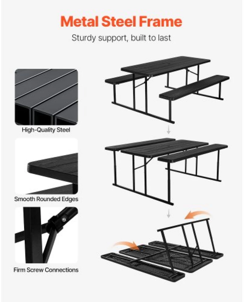 VEVOR Picnic Table Foldable Steel Camping Table Chair Garden Indoor Outdoor