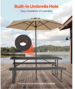 VEVOR Picnic Table Foldable Steel Camping Table Chair Garden Indoor Outdoor