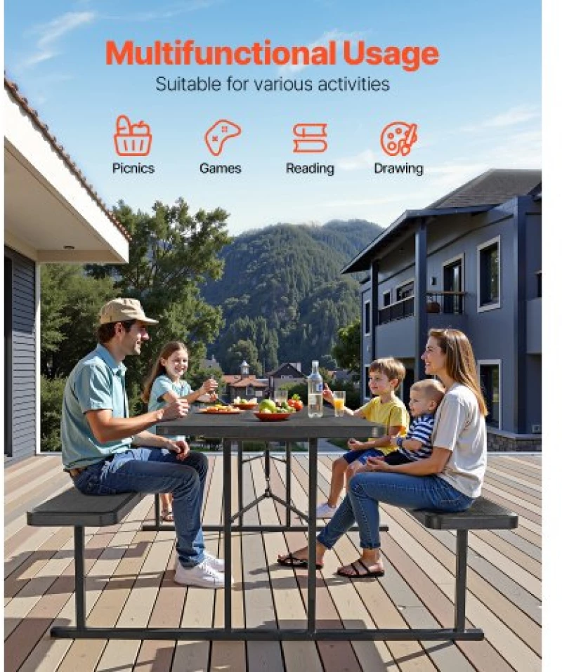 VEVOR Picnic Table Foldable Steel Camping Table Chair Garden Indoor Outdoor