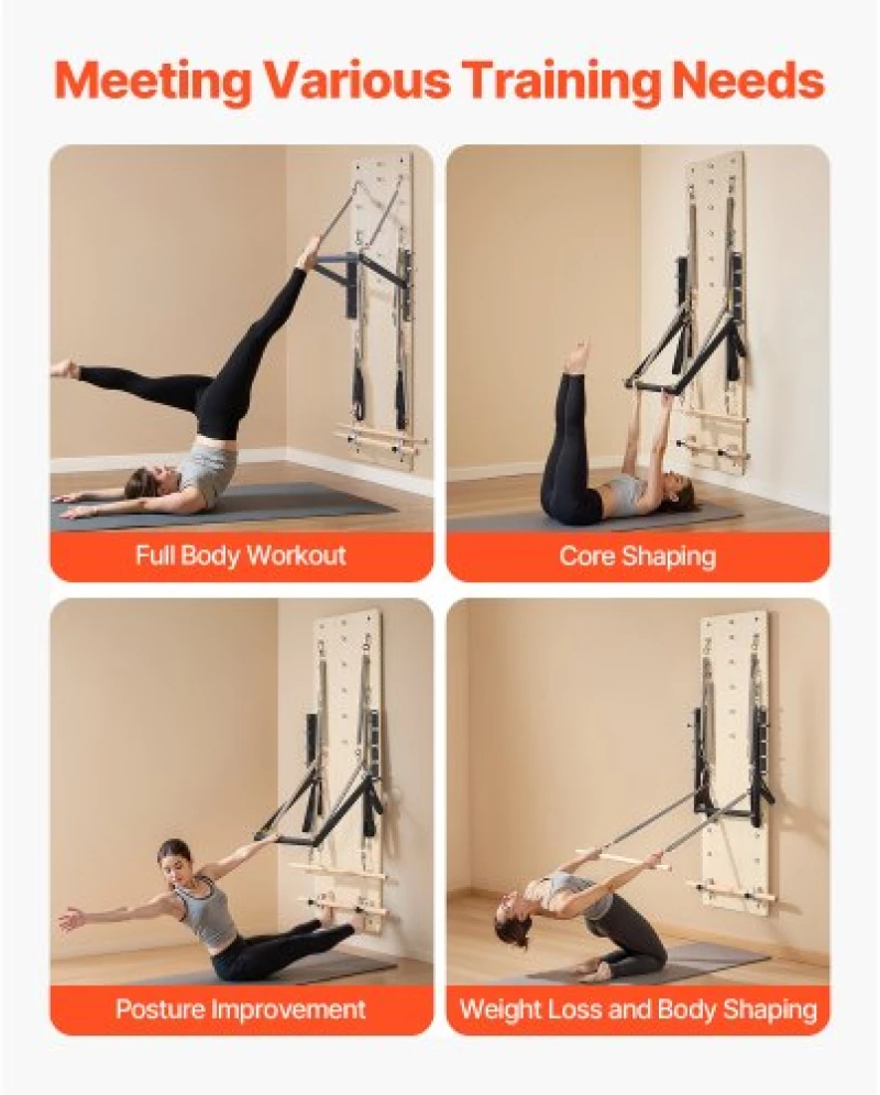 VEVOR Wall Mounted Pilates Reformer Machine Pilates Springboard Maple Wood