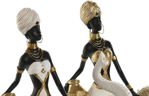 Διακοσμητική Φιγούρα Home ESPRIT Λευκό Μαύρο Χρυσό Ελέφαντας Αφρικάνα 21 x 11 x 32 cm (x2)