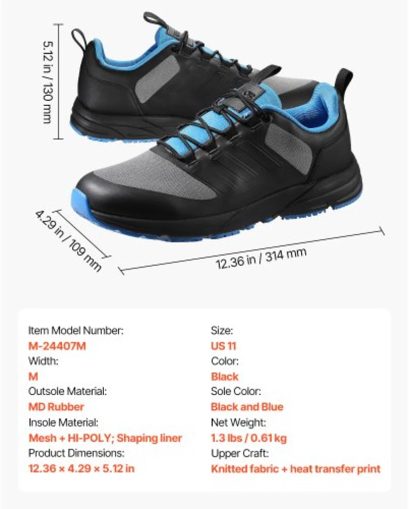 VEVOR Cross Training Shoes M Width Sneakers UK Size 10 Wide Toe Box Shoes Black