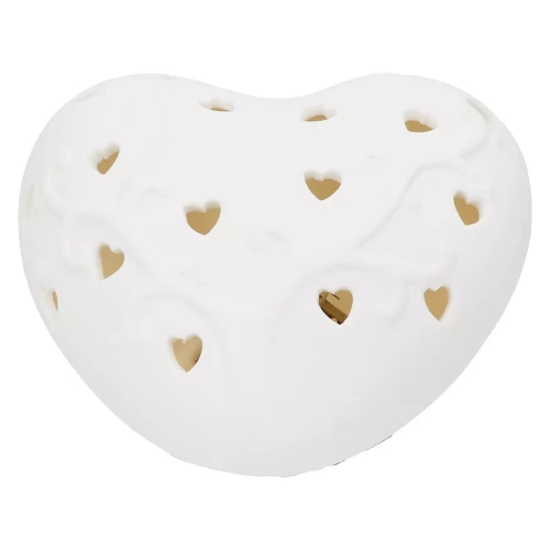 Διακοσμητικό Αντικείμενο (Led) Καρδιά Πορσελάνη Λευκό 10X9X5Cm 10X9X5Cm - -